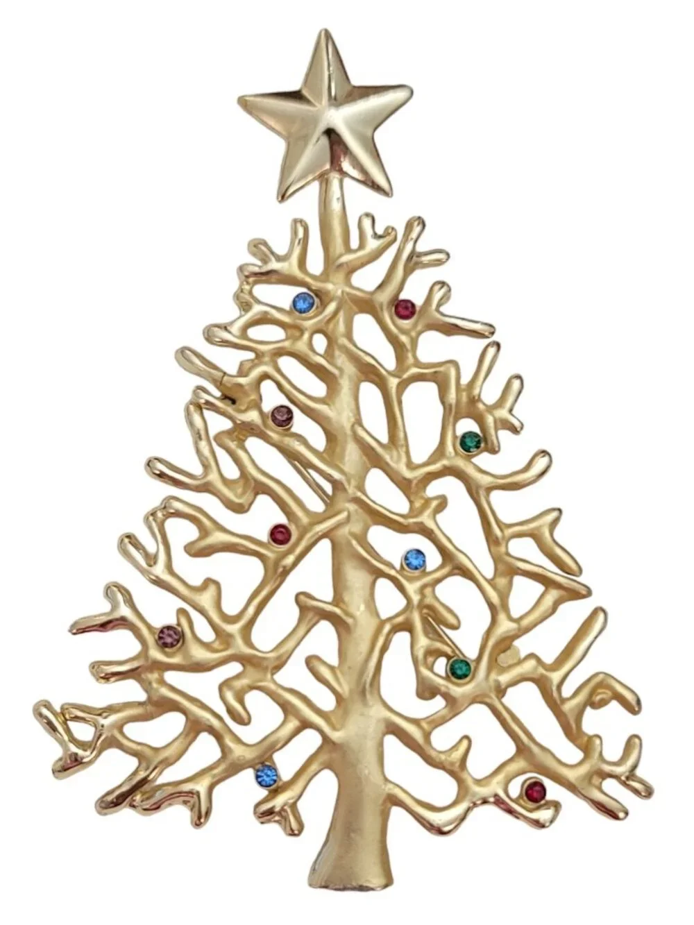 Gold Tone Multi Color Statement Rhinestone Christmas Tree Brooch E873